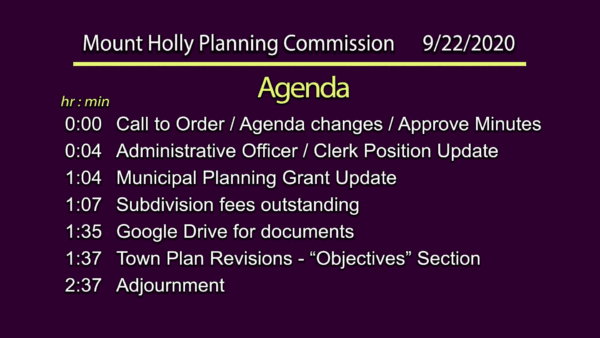 Mount Holly Planning Commission 9/22