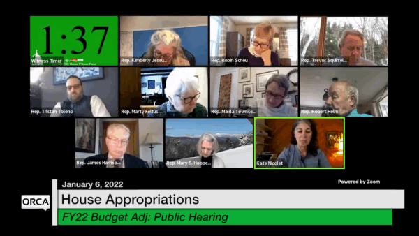 VT House Appropriations Cmte.- FY22 Budget Adjustments