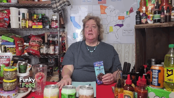 Funky Food with Dave- Paula Tries a Mr. Beast Bar