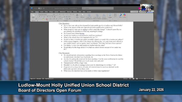 Ludlow-Mount Holly UU School District Open Forum